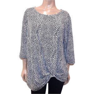 3/$20 In Every Story 3/4 Sleeve Top Womens Plus Size 0X Black White Dotted Twist